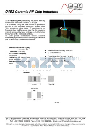 EC0402A-010 datasheet - Ceramic RF Chip Inductors