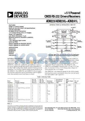 ADM230LJR datasheet - 5 V Powered CMOS RS-232 Drivers/Receivers