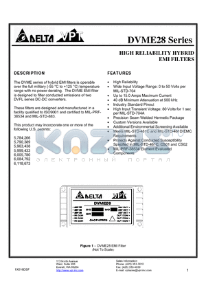 DVME28DL/H-XXX datasheet - HIGH RELIABILITY HYBRID EMI FILTERS