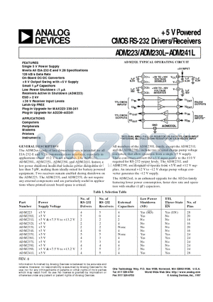 ADM231L datasheet - 5 V Powered CMOS RS-232 Drivers/Receivers