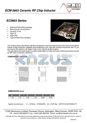 EC0603A-010 datasheet - Ceramic RF Chip Inductor