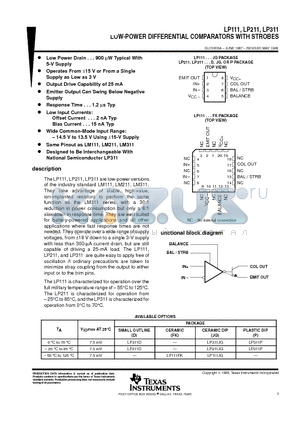 LP311D datasheet - LOW-POWER DIFFERENTIAL COMPARATORS WITH STROBES