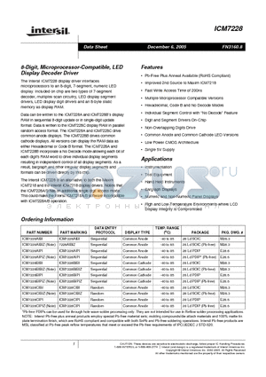 ICM7228AIBIZ datasheet - 8-Digit, Microprocessor-Compatible, LED Display Decoder Driver