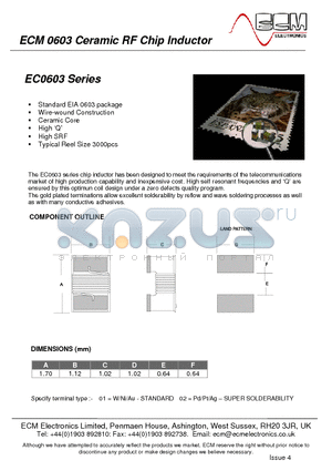 EC0603A-033 datasheet - Ceramic RF Chip Inductor