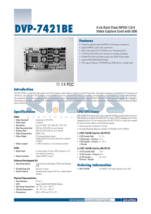 DVP-7421BE datasheet - 4-ch Real-Time MPEG-1/2/4 Video Capture Card with SDK