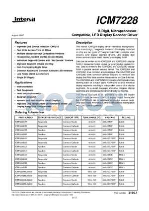 ICM7228BMJI883B datasheet - 8-Digit, Microprocessor- Compatible, LED Display Decoder Driver