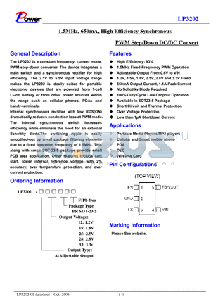 LP3202-A28B5F datasheet - 1.5MHz, 650mA, High Efficiency Synchronous PWM Step-Down DC/DC Convert
