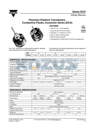 EC078CBCU103E4 datasheet - Precision Rotative Transducers, Conductive Plastic, Economic Series (ECO)