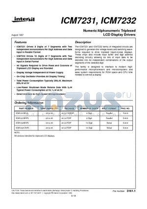 ICM7231BFIJL datasheet - Numeric/Alphanumeric Triplexed LCD Display Drivers