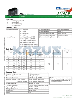 J114AF1CS12VDC datasheet - CIT SWITCH