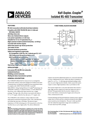 ADM2483BRW-REEL datasheet - Half-Duplex iCoupler-R Isolated RS-485 Transceiver