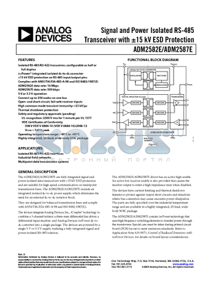 ADM2587E datasheet - Signal and Power Isolated RS-485 Transceiver with a15 kV ESD Protection