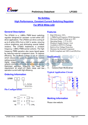 LP3303 datasheet - High Performance, Constant Current Switching Regulator For 9PCS White LED