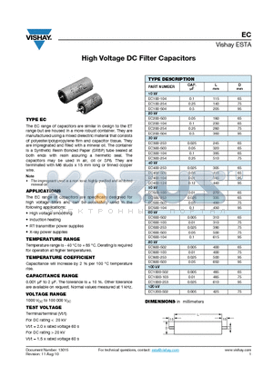 EC1000-253 datasheet - High Voltage DC Filter Capacitors