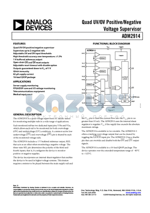 ADM2914-2ARQZ datasheet - Quad UV/OV Positive/Negative Voltage Supervisor
