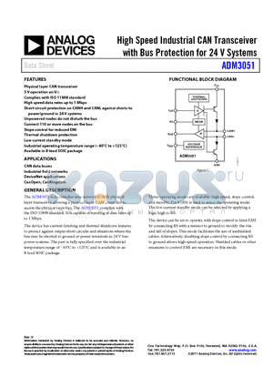 ADM3051 datasheet - High Speed Industrial CAN Transceiver