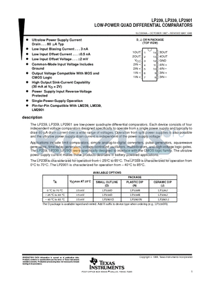 LP339 datasheet - LOW-POWER QUAD DIFFERENTIAL COMPARATORS