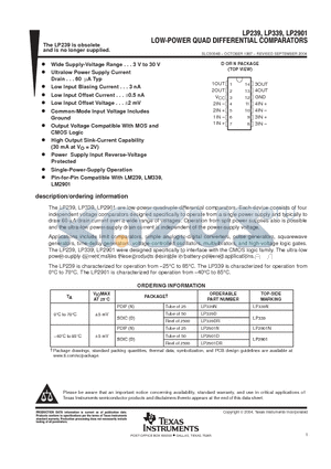 LP339 datasheet - LOW-POWER QUAD DIFFERENTIAL COMPARATORS