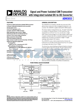 ADM3053BRWZ-REEL7 datasheet - Signal and Power Isolated CAN Transceiver