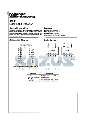 93L21 datasheet - DUAL 1-OF-4 DECODER