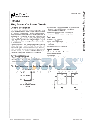 LP3470 datasheet - Tiny Power On Reset Circuit