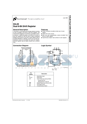 93L28 datasheet - Dual 8-Bit Shift Register