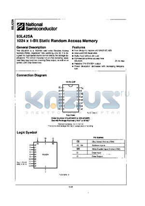 93L425ADC datasheet - 1024 X 1-BIT STATIC RANDOM ACCESS MEMORY