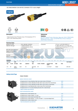 6600-4 datasheet - IEC Interconnection Cord with IEC Connector C13, V-Lock, straight