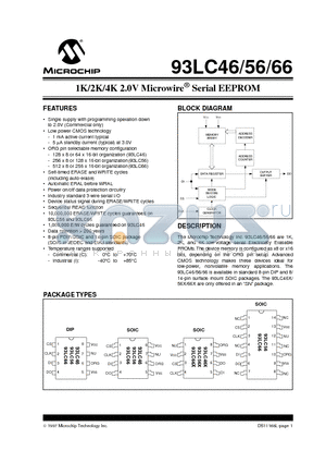 93LC46-P datasheet - 1K/2K/4K 2.0V Microwire  Serial EEPROM