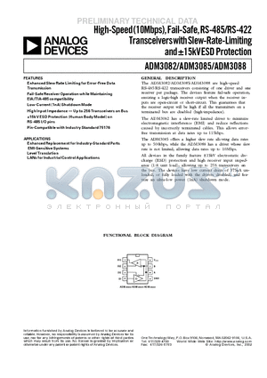 ADM3082AN datasheet - High-Speed (10Mbps), Fail-Safe, RS-485/RS-422 Transceivers with Slew-Rate-Limiting and 5kV ESD Protection