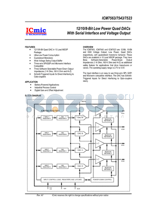 ICM7523 datasheet - 12/10/8-Bit Low Power Quad DACs With Serial Interface and Voltage Output