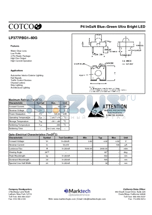 LP377PBG1-60G datasheet - P4 InGaN Blue−Green Ultra Bright LED