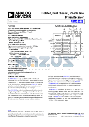 ADM3252E datasheet - Isolated, Dual Channel, RS-232 Line Driver/Receiver
