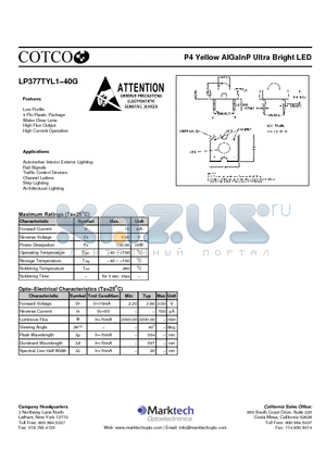 LP377TYL1-40G datasheet - P4 Yellow AlGaInP Ultra Bright LED