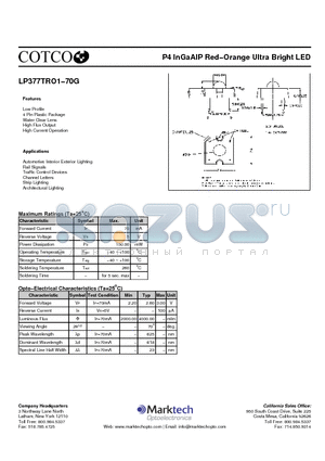 LP377TRO1-70G datasheet - P4 InGaAlP Red−Orange Ultra Bright LED