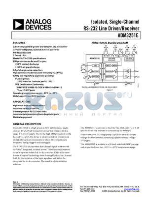 ADM3251E_1 datasheet - Isolated, Single-Channel RS-232 Line Driver/Receiver