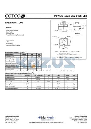 LP378PWN1-C0G datasheet - P4 White InGaN Ultra Bright LED