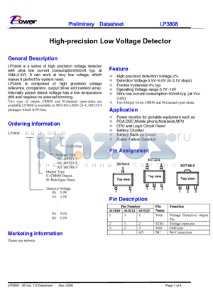 LP3808-09CB5F datasheet - High-precision Low Voltage Detector