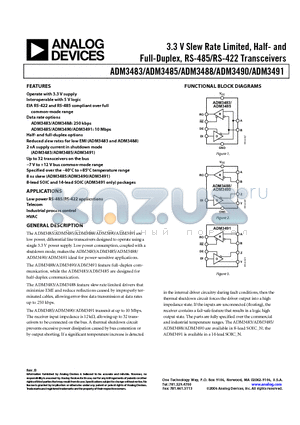 ADM3485 datasheet - 3.3 V Slew Rate Limited, Half- and Full-Duplex, RS-485/RS-422 Transceivers