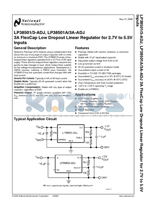 LP38501TS-ADJ datasheet - 3A FlexCap Low Dropout Linear Regulator for 2.7V to 5.5V Inputs
