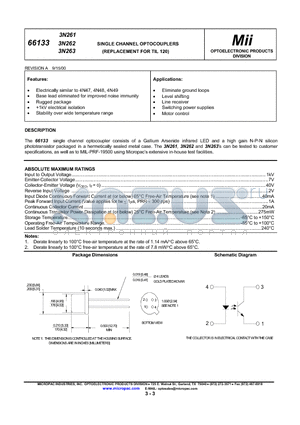 66133-001 datasheet - SINGLE CHANNEL OPTOCOUPLERS(REPLACEMENT FOR TIL 120)