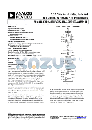 ADM3491AR-REEL7 datasheet - 3.3 V Slew Rate Limited, Half- and Full-Duplex, RS-485/RS-422 Transceivers
