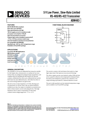 ADM383 datasheet - 5 V Low Power, Slew-Rate Limited RS-485/RS-422 Transceiver