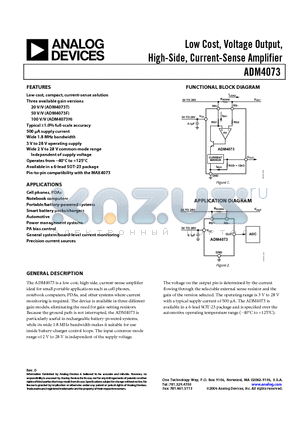 ADM4073 datasheet - Low Cost, Voltage Output, High-Side, Current-Sense Amplifier