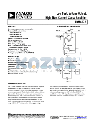 ADM4073TWRJZ-REEL7 datasheet - Low Cost, Voltage Output, High-Side, Current-Sense Amplifier