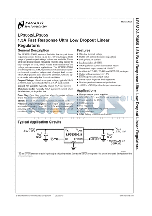 LP3852ET-2.5 datasheet - 1.5A Fast Response Ultra Low Dropout Linear Regulators