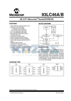 93LC46A-IP datasheet - 1K 2.5V Microwire Serial EEPROM