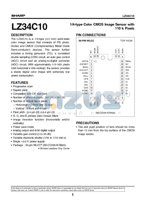 LZ34C10 datasheet - 1/4-type Color CMOS Image Sensor with 110 k Pixels