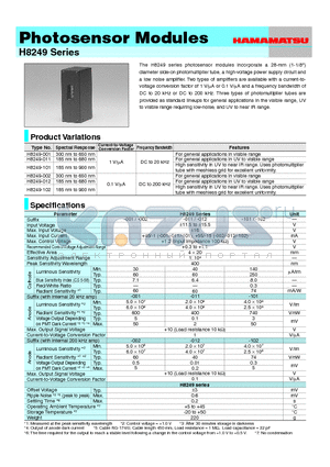 H8249-001 datasheet - photosensor modules consist of a 28-mm (1-1/8