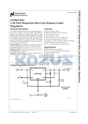 LP3855-ADJ datasheet - 1.5A Fast Response Ultra Low Dropout Linear Regulators